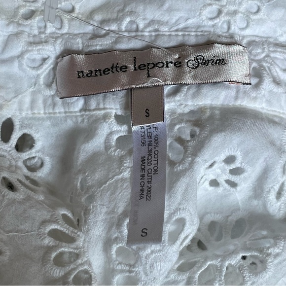 Nanette Lepore White Isola Eyelet Floral Cover Up Button Front Dress Size Small - Picture 10 of 13